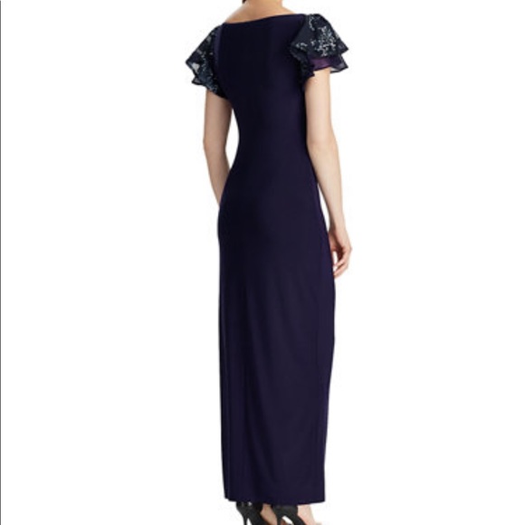 Ruffle-Cap-Sleeve Jersey Gown - Picture 2 of 9